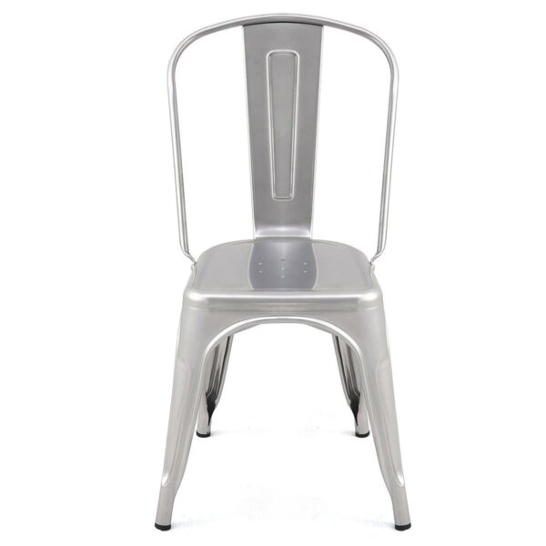 Set of 4 Indoor Outdoor Metal Stacking Bistro Dining Chairs in Silver Finish - Image 3