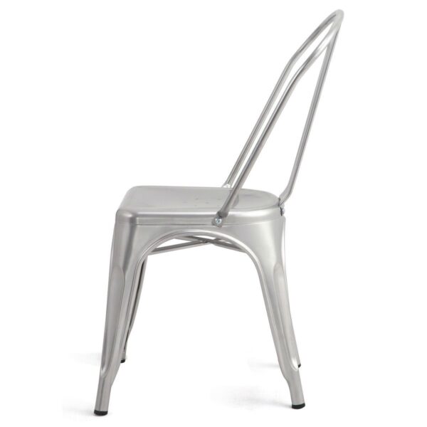 Set of 4 Indoor Outdoor Metal Stacking Bistro Dining Chairs in Silver Finish - Image 4