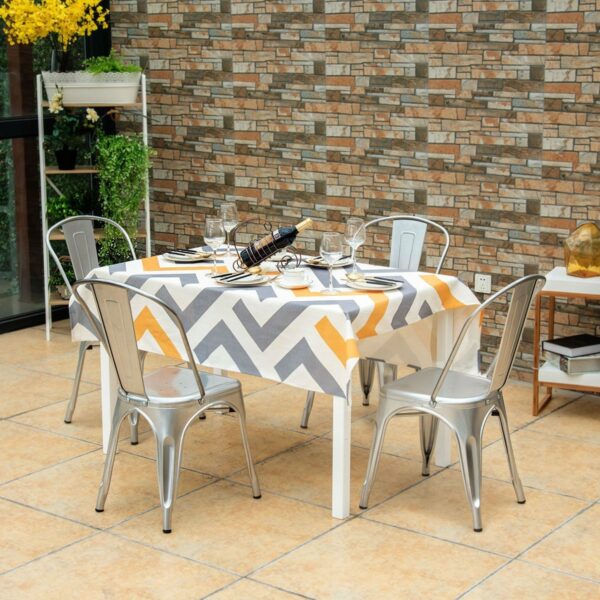 Set of 4 Indoor Outdoor Metal Stacking Bistro Dining Chairs in Silver Finish - Image 5