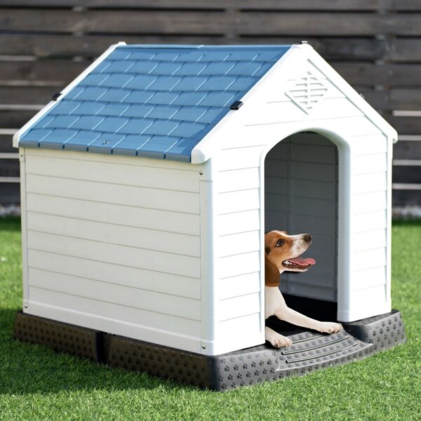 Small Outdoor Heavy Duty Blue and White Plastic Dog House - Image 4
