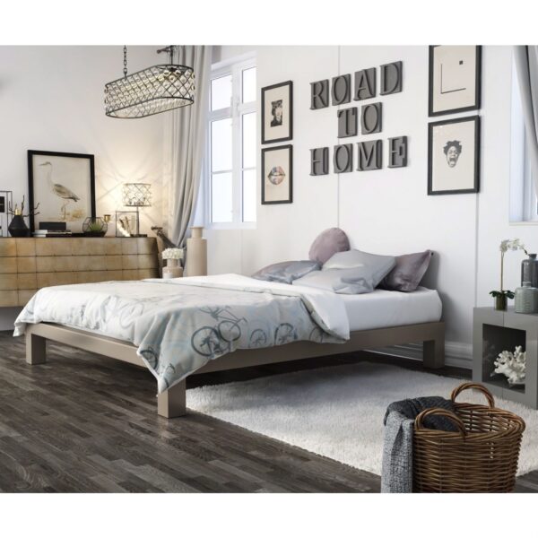 Queen size Champagne Metal Platform Bed Frame with Wood Slats - Image 2