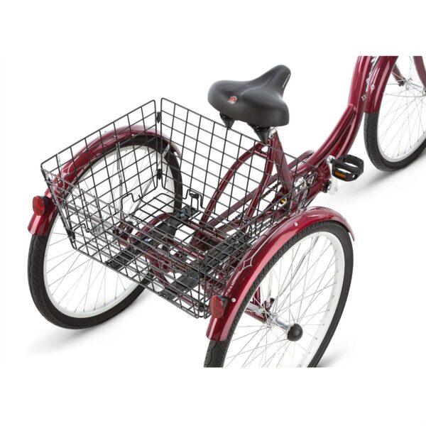 Black Cherry Single Speed Adult 3-Wheel Cruiser Bike Tricycle with Basket - Image 2
