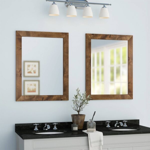 Set of 2 Modern Farmhouse Mirror Set Distressed Brown Wood Frame 31 x 24 inch - Image 3