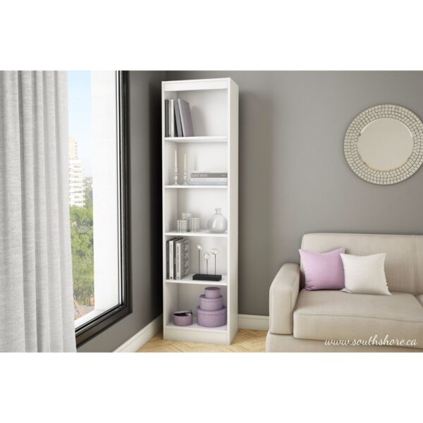 5-Shelf Narrow Bookcase Storage Shelves in White Wood Finish - Image 2