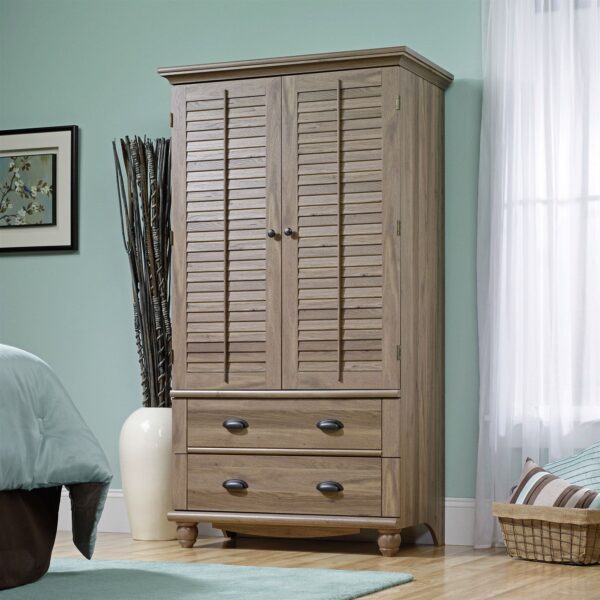 Wardrobe Cabinet Bedroom Storage or TV Armoire in Medium Brown Oak Finish - Image 3