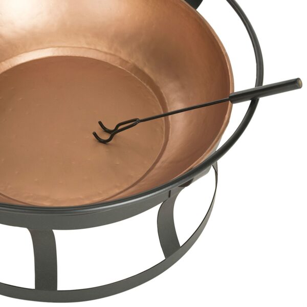 Copper Finish Fire Pit with Black Iron Stand Grate and Fire Poker - Image 2