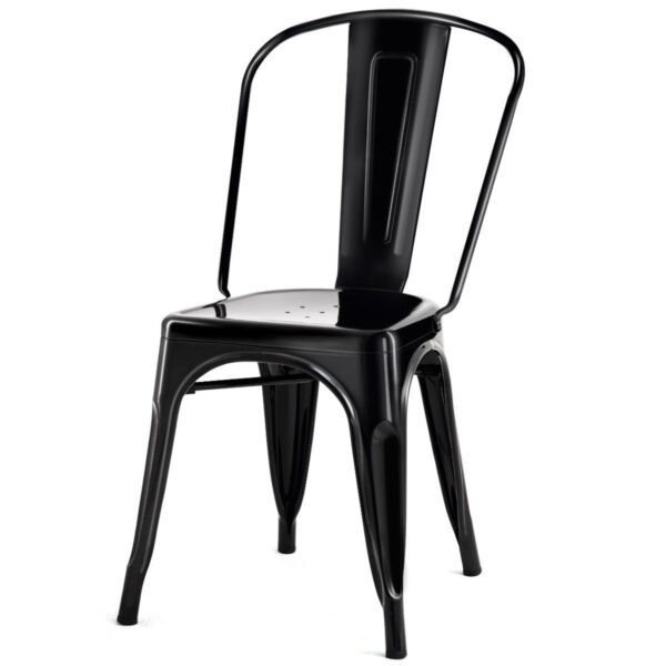 Set of 4 Indoor Outdoor Black Metal Stacking Bistro Dining Chairs - Image 2