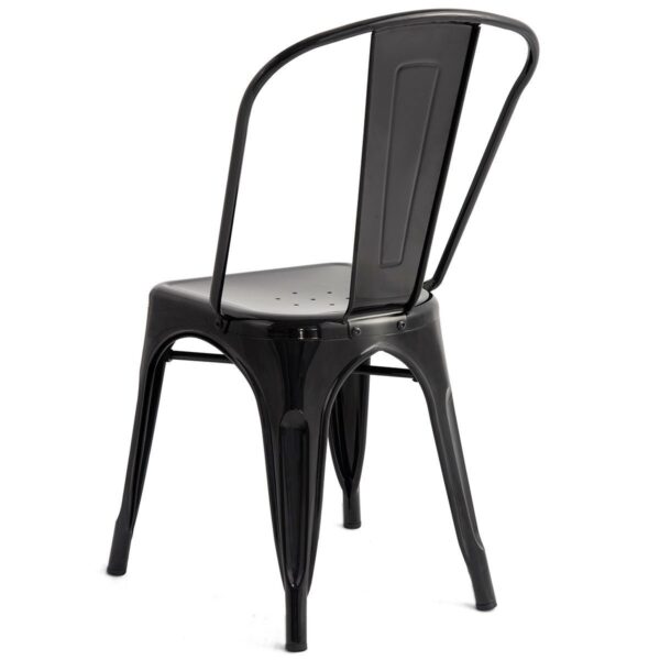 Set of 4 Indoor Outdoor Black Metal Stacking Bistro Dining Chairs - Image 4