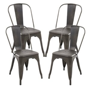 Set of 4 - Modern Classic Cafe Bistro Dining Side Chair in Bronze Metal Finish