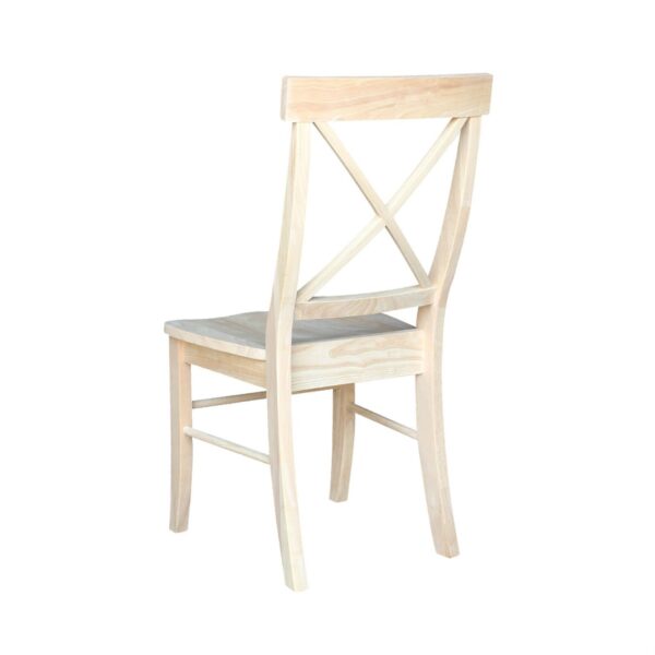 Set of 2 - Unfinished Wood Dining Chairs with X-Back Seat Backrest - Image 3