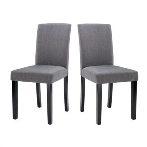 Set of 2 - Grey Fabric Dining Chairs with Black Wood Legs