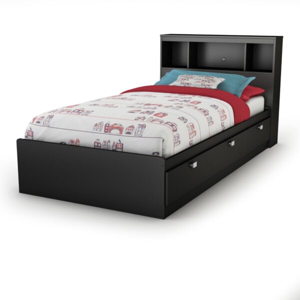 Twin-size Bookcase Headboard in Black Finish - Modern Design - Image 2