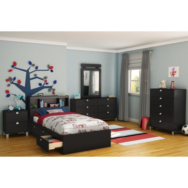Twin-size Bookcase Headboard in Black Finish - Modern Design - Image 3