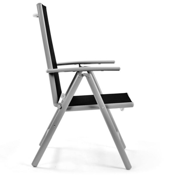 Set of 2 Folding Outdoor Patio Chairs with Black Mesh Seat and Grey Metal Frame - Image 4