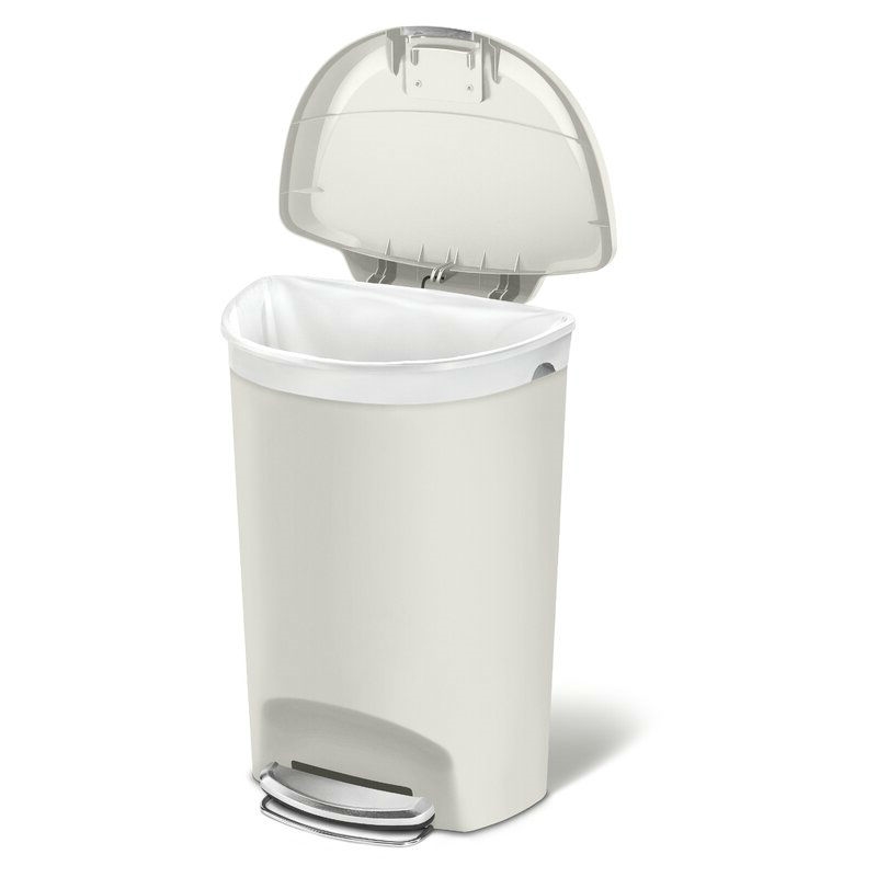 Heavy Duty 13-Gallon Kitchen Trash Can with Step Open Lid in Beige Stone