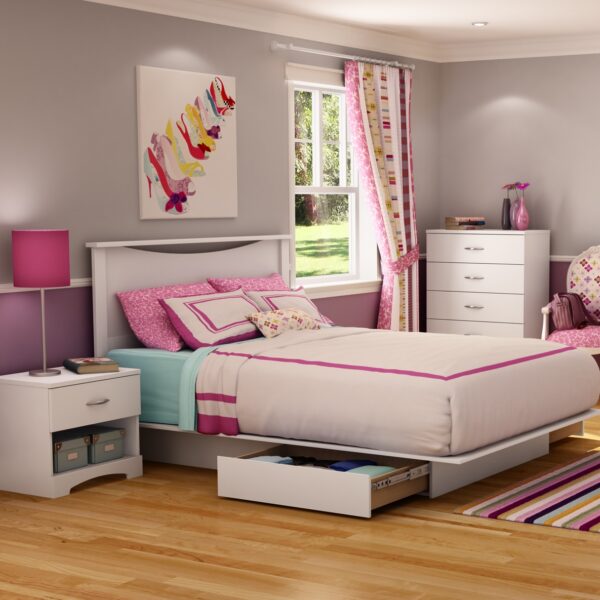 Queen size Modern Platform Bed with 2 Storage Drawers in White Finish - Image 2
