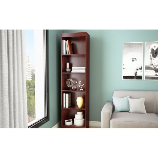 Contemporary Narrow Bookcase with 5 Shelves in Royal Cherry Finish - Image 2
