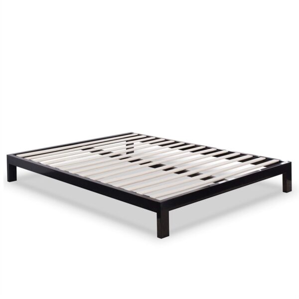 King size Modern Black Metal Platform Bed Frame with Wood Slats - Image 2