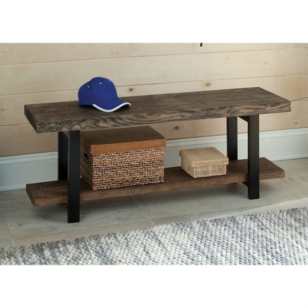 Modern Industrial Style Wood and Metal Accent Bench - Image 2