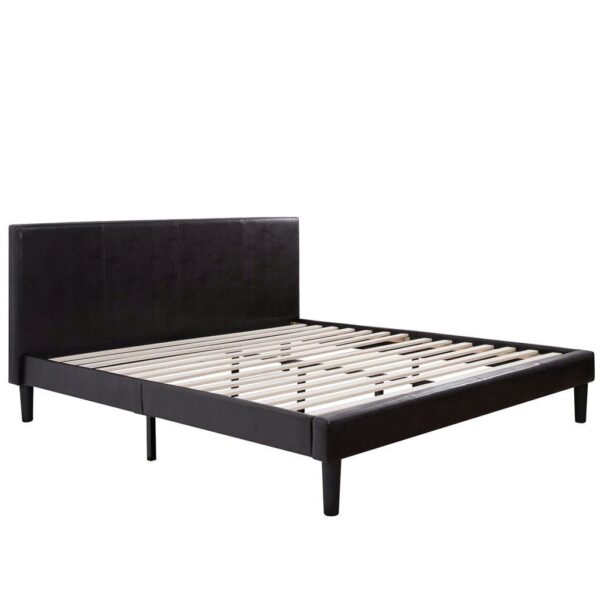 King size Faux Leather Platform Bed Frame with Headboard in Espresso - Image 2