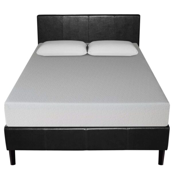 King size Faux Leather Platform Bed Frame with Headboard in Espresso - Image 3