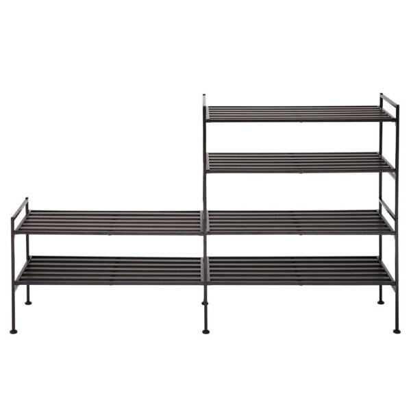 2-Tier Slatted Resin Stackable Folding Shoe Rack in Mocha Finish - Image 2