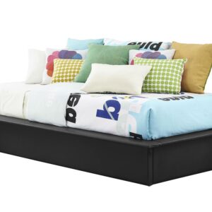 Black Faux Leather Upholstered Platform Bed Frame with Wood Slats in Twin