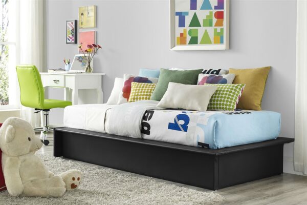 Black Faux Leather Upholstered Platform Bed Frame with Wood Slats in Twin - Image 3