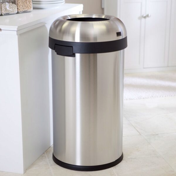 Round Stainless Steel 16-Gallon Kitchen Trash Can with Open Top Design - Image 2