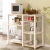 Beige Stainless Steel Kitchen Bakers Rack Utility Table with Wood Cutting Board - Image 2