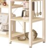 Beige Stainless Steel Kitchen Bakers Rack Utility Table with Wood Cutting Board - Image 3
