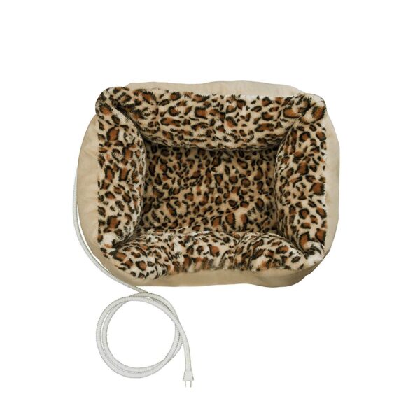 Heated Pet Bed for Small Dog or Cat with Leopard Print Padded Cushion - Image 2