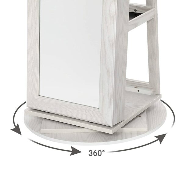 360 Degree Swivel White Wash Full Length Mirror Locking Jewelry Armoire - Image 3