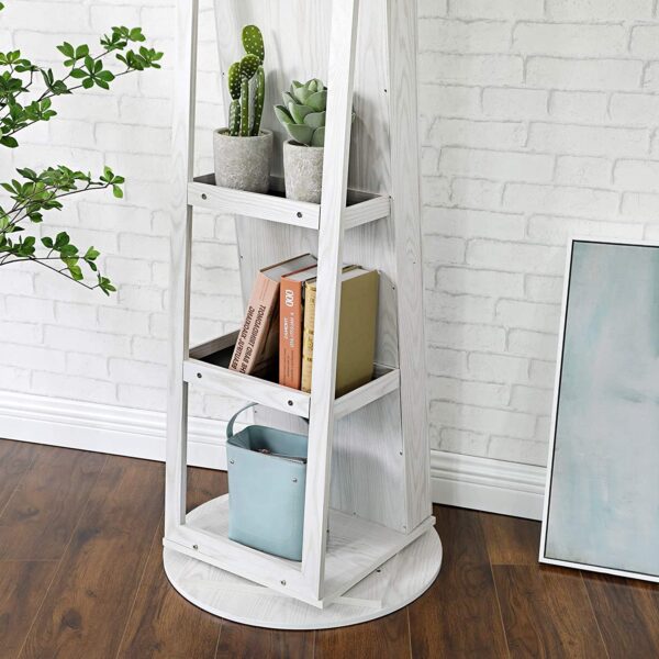 360 Degree Swivel White Wash Full Length Mirror Locking Jewelry Armoire - Image 4