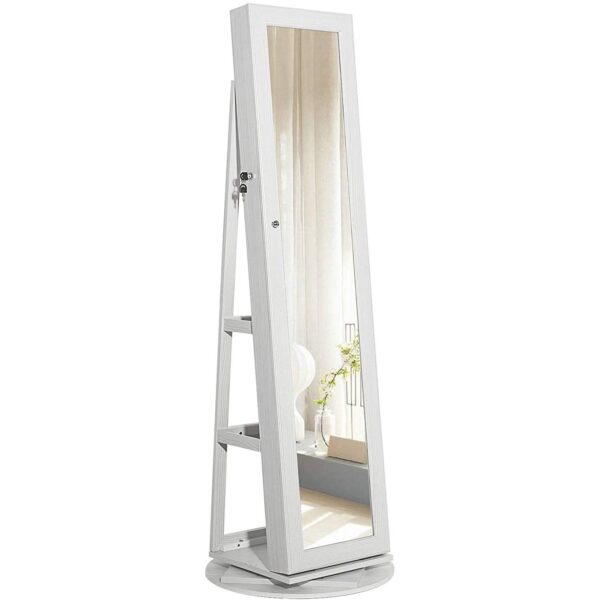 360 Degree Swivel White Wash Full Length Mirror Locking Jewelry Armoire - Image 5