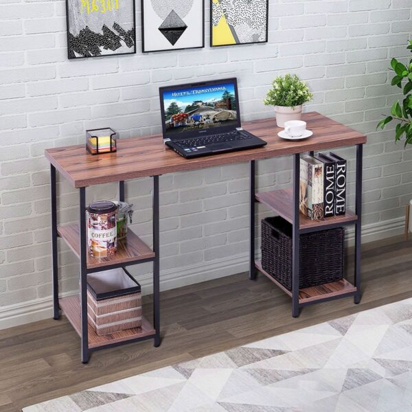 Modern Classic Wood and Metal Computer Desk with Book Shelves - Image 3