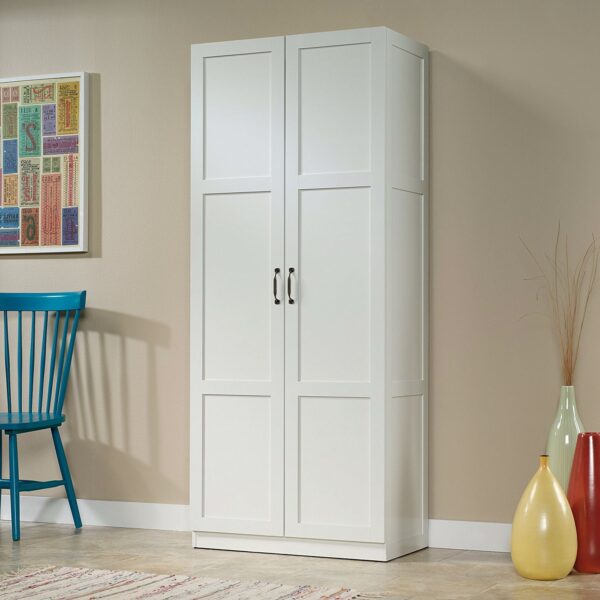 White Wardrobe Storage Cabinet with 4 Shelves and Panel Doors - Image 2