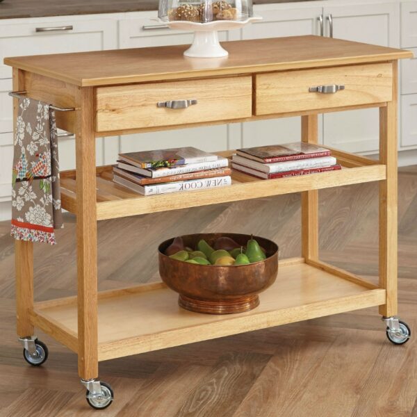 Solid Wood Kitchen Cart with Heavy Duty Casters - Image 2