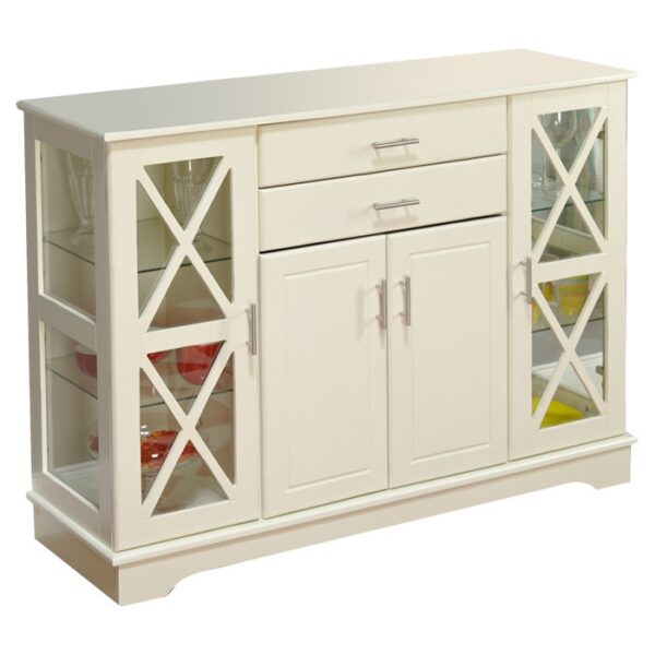 White Wood Buffet Sideboard Cabinet with Glass Display Doors - Image 2