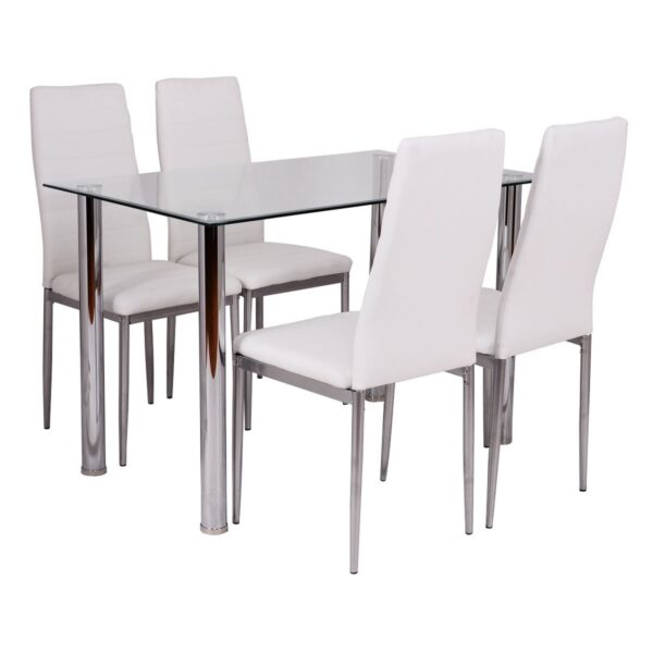 5 Piece Silver White Tempered Glass Top Dining Table Set with Chairs - Image 2