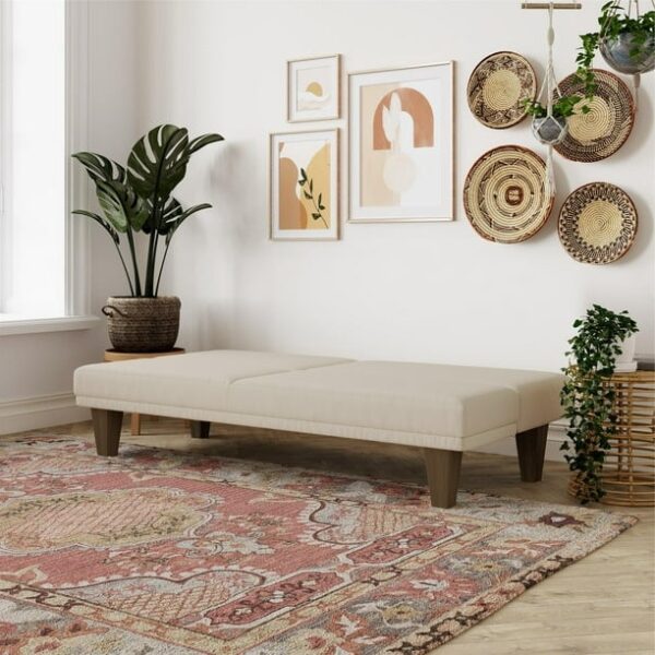 Tan Modern Upholstered Microfiber Adjustable Futon Sleeper Sofa - Image 5