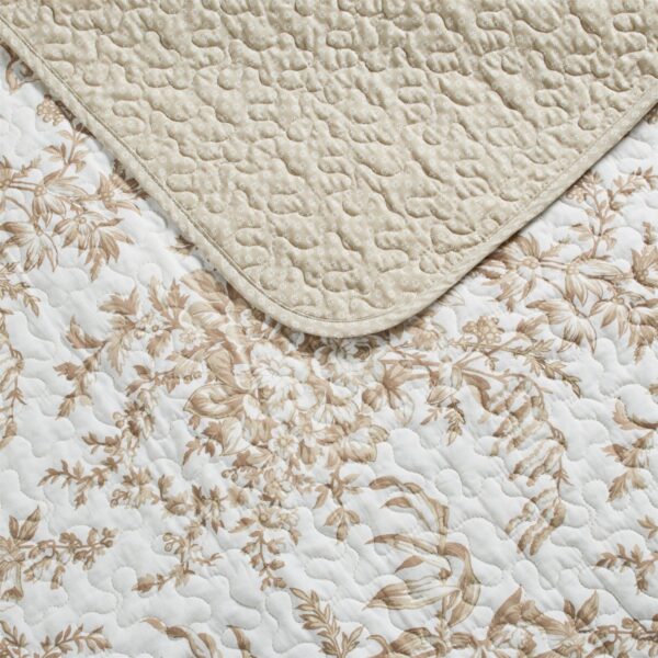 King size 3 Piece Bed-in-a-Bag Bohemian Tan Beige Floral Cotton Quilt Set - Image 4