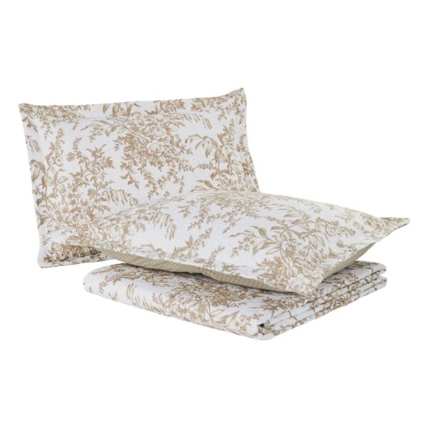 Full/Queen 3 Piece Bed-in-a-Bag Bohemian Tan Beige Floral Cotton Quilt Set - Image 4