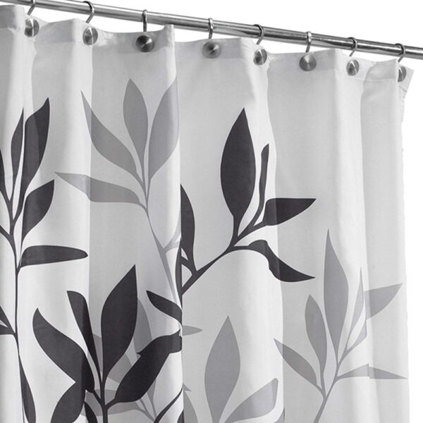 Tree Branch Leaves Black White Grey Fabric Shower Curtain - Image 2