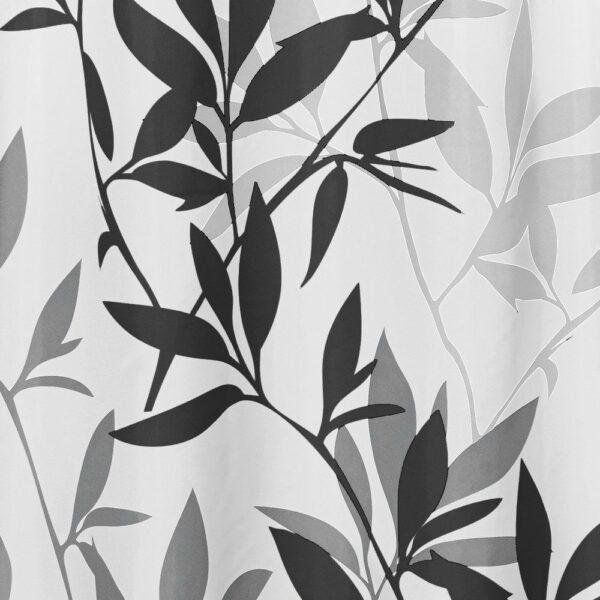 Tree Branch Leaves Black White Grey Fabric Shower Curtain - Image 3