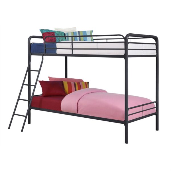 Twin over Twin size Black Metal Bunk Bed Frame with Ladder - Image 2
