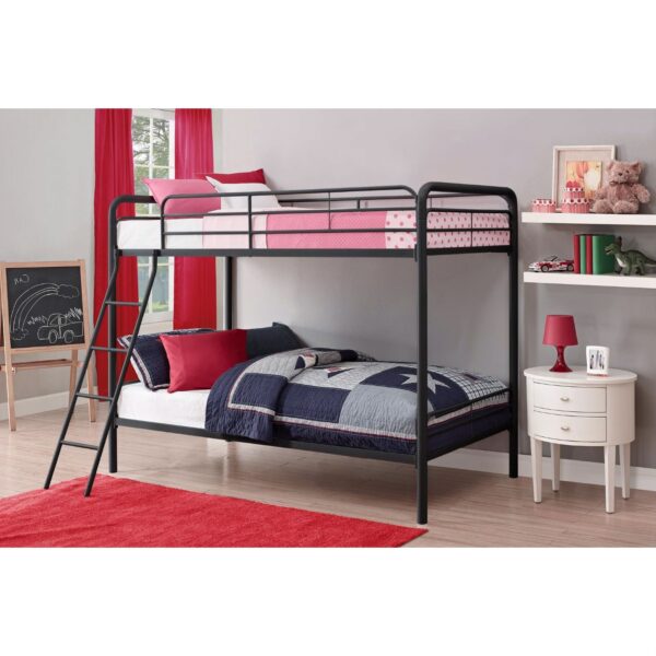 Twin over Twin size Black Metal Bunk Bed Frame with Ladder - Image 3