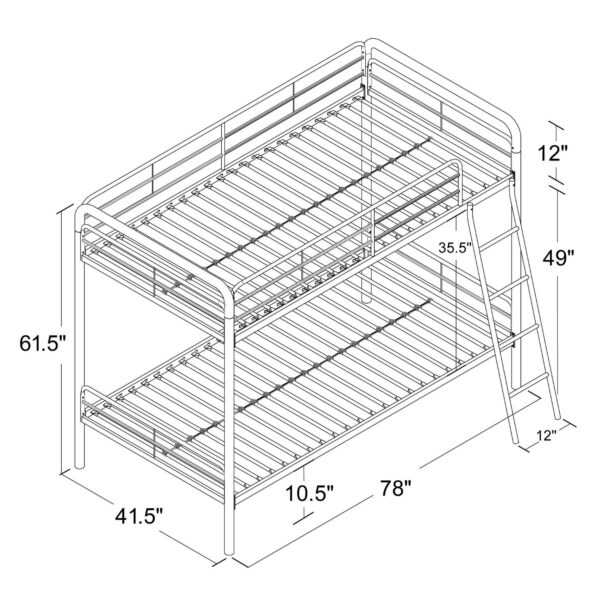 Twin over Twin size Black Metal Bunk Bed Frame with Ladder - Image 4