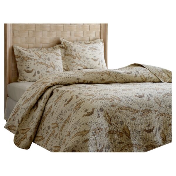 Full / Queen size 100% Cotton Caribbean Map Reversible Quilt Set - Image 2