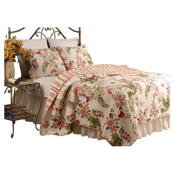Twin size 100% Cotton Quilt Set with Sham in Pink Floral Butterfly - Image 2